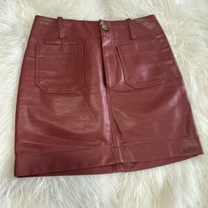 Maeve by Anthropologie Faux Leather Mini Skirt - Wine